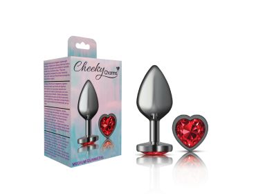 Deep Red Heart Gem Gunmetal Metal Plug (Option: Md)