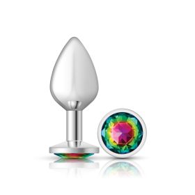Rainbow Round Gem Silver Metal Plug (Option: Md)